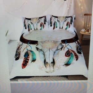 Cow skull feather bedding set